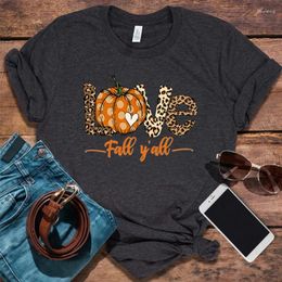 Women's T Shirts Love Fall Y'All Shirt Leopard Print Tshirt Thanksgiving Aesthetic Clothes Hello Pumpkin Tops Peace Tee L