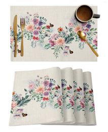 Table Mats 4/6 Pcs Watercolour Flowers Butterfly Kitchen Placemat Dining Decor Mat Home Coffee Tea Pad Cup