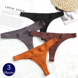 Women's Panties Giczi 3PCS Set Seamless Thongs Soft Silk Satin Woman Underwear Sexy Lingerie Fashion G-Strings Sport Cosy T-Back