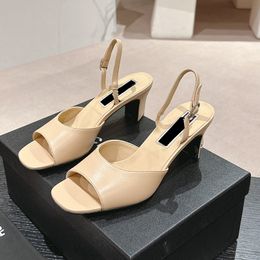 Slingbacks Designer Womens Designer classico sandalo alto tallone grosso da 5,5 cm Lambskin Mary Jane Slipper