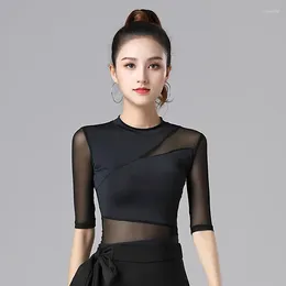 Stage Wear Mesh Tops Latin Women Dance Practise Clothes Ballroom Professional Modern National Standard Training Shirt