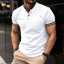 Summer Mens Casual ShortSleeved Polo Shirt Office Fashion Stand Collar TShirt Breathable Clothing 240328