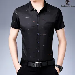 Men's Casual Shirts Summer Short Sleeve Trendy Letter Prints Dress Male Slim Fit Clothing