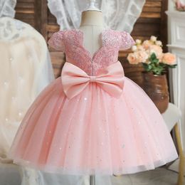 1-5 Yrs Toddler Girls Party Dresses Embroidery Lace Cute Baby 1st Birthday Baptism Vestido Ruffles Kids Wedding Evening Dresses 240407