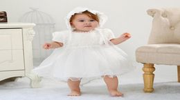 Baby Girls Baptism Dresses with Hat Lace Short Sleeve Newborn Christening Gown Christening Dresses Girls Princess Dress Wedding Dr2175917