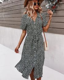 Casual Dresses Sale Polka Dot Print Summer Dress Women Beach Short Sleeve Midi Woman Long Korean Fashion Lace Up 2024