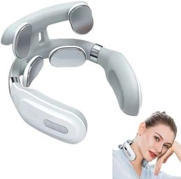 Cordless Portable Electric Neck Cervical Pulse Massager Relaxation Compress Heads Muscle Pain Relief Health Care 240314