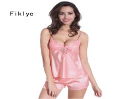 Whole pyjamas real silk vs brand european fresh straps deep v lingerie nightwear tracksuits high quality 2015 sleeveless gift6440253