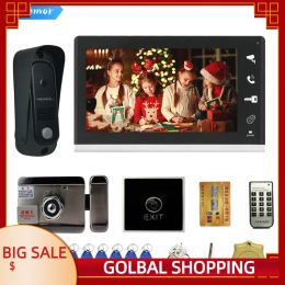 Intercom 7 Inch Video Intercom Entry Security RFID Password Remote Access Control System Wired Door Phone Doorbell with Lock for Home