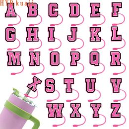 custom pink letters drinking straw toppers accessories cover charms for tumbers Reusable Splash Proof dust plug decorative 8mm straw ZZ