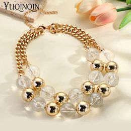 Choker Trendy Gold Colour Metal Chains Big Necklaces For Women Statement Resin Beads Pendant Chocker Necklace Girls Travel Jewellery