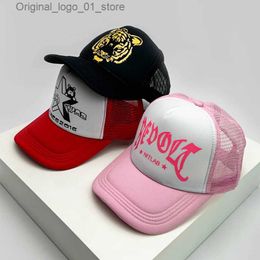 Ball Caps New Fashion Mens Printed Letter Tiger Baseball Hat Breathable Sunshade Hat Half Mesh Hat Hip Hop Cartoon Trend Q240408