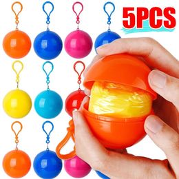 Raincoats 5/1PCS Disposable Rain Coats Ball Outdoor Camping Emergency Waterproof Hooded Ponchos Cloak Keychain Balls With Hook