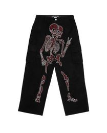 Rhinestone Skull Full Length Gothic Black Pants Women Clothing Baggy Jeans Streetwear Women High Waist Hip Hop Y2k Pants 240314