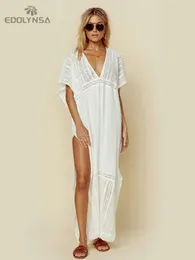 Casual Dresses 2024 Sexy Deep V-neck Bats Sleeve Side Split Loose Summer Beach Dress Plus Size Women Beachwear Kaftan Robe Maxi Q1001