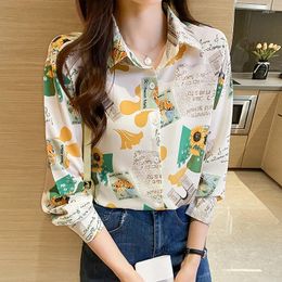 Women's Blouses Casual Shirts For Women Trendy Long Sleeve Button Down Office Vintage Floral Print Camisas E Blusas Feminina