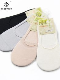 Birdtree 5 PairsLot Real Silk Crew Socks Women Casual sock Ankle Seamless Toe Breathable Odour Resistant U34710C 240408