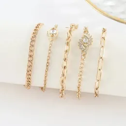 Link Bracelets 5 Pcs Fashion Women Bracelet Jewellery Set Luxury Rhinestone Geometric Anniversary Party Gift