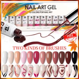 Kits BOZLIN 12 Colours Autumn Winter Nail Art Liner Gel Kit Design For UV/LED Nails Drawing Polish DIY Painting Varnish Line Gel Set