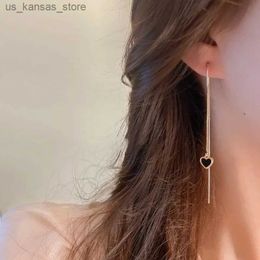 Charm Black Heart Ear Line Long Hanging Earrings for Women Gold Colour Ear Wire Piercing Earring Accessories Jewellery Wholesale2404085RXO