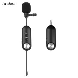 Microphones Andoer Wireless Lavalier Lapel Mic Rechargeable Clipon Microphone System 20m Working Distance for Phones Camera Video Recording