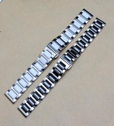 New Black white ceramic watchband With stainless steel silver metal watch band strap bracelet fit smart watch S3 14mm 16mm 18mm 209340718