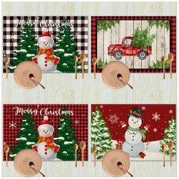 Table Mats Linen Christmas Placemat Furniture Fabric Festive Decoration Thermal Insulation Mat Western Anti-dirty