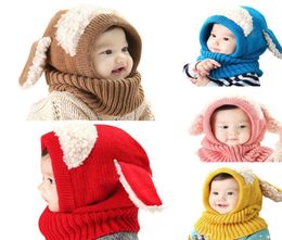 Cute Baby Rabbit Ears Knitted Hat Infant Toddler Winter Warm Hat Beanies Cap with Hooded Scarf Earflap baby Kid Hat9688123