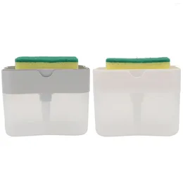 Liquid Soap Dispenser 2 Sets Counter Sponge Auto Hand Pump Holder Plastic Kitchen Case