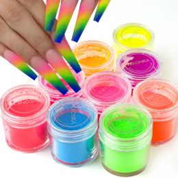 Glitter 9Box/Set Neon Powder Nail Art Glitter Manicure Fluorescent Pigment DIY Nail Decorations Accessories Tool Gradient Effect Designs