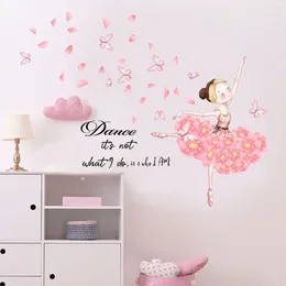 Party Decoration Dancing Girl Pink Butterfly Wall Stickers Living Room Bedroom Decorative Self-adhesive