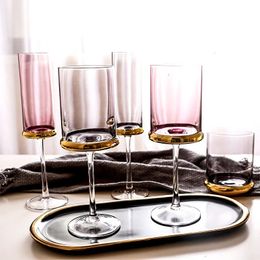 Colorful Red Wine Glasses Goblets Gray Champagne Crystal Glass Cup Liqueur Banquet Hall Decoration 240408