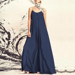 Casual Dresses Stylish Spaghetti Strap Dress Elegant Maxi With Straps Backless Design For Women Solid Colour A-line Summer Long