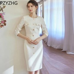 Casual Dresses Dress Women 2024 Spring Apricot Fragrance Mid-length Tassel Ladies Slim Bottoming One-piece All-match Hin Thin