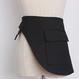 Womens runway fashion black fabric Cummerbunds female Dress coat Corsets Waistband Belts decoration wide belt R3358 240326