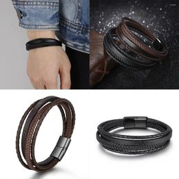 Bangle Trendy Leather Bracelets Men Stainless Steel Multilayer Braided Rope For Male Jewellery Pulsera Hombre