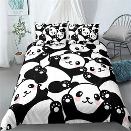 Bedding Sets Panda Print 2/3pcs Set Bamboo Duvet Cover For Adult Child Bedclothes And Pillowcases Comforter Covers Bed Drop Ship