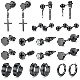 Stud Earrings 2-22 Pcs Black Stainless Steel Cross Chain Hoop Dangle Set Piercing Jewellery Kpop For Men Women