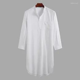 Ethnic Clothing Muslim Men's European And American Nightgown Long-sleeved Button Solid Arabic Shirt Cross-border Robe