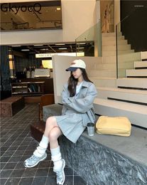 Work Dresses GkyocQ Old Money Style Vintage Wool Blends Two Piece Skirt Sets Lapel Collar Baseball Jacket High Waist A Line Female