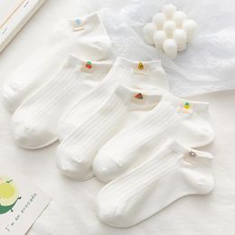 6Pairs Cartoon Cute Short Socks Solid Colour White Women Students Casual Fashion Cotton Summer Thin Low Cut Ankle 240408