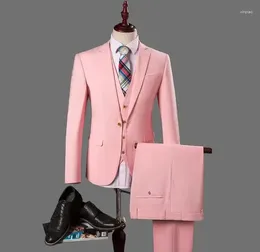 Men's Suits High Quality Costume Homme Pink Men Formal Wedding For Causal Groom Blazer Custom Slim Fit 3 Piece Tuxedo