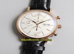 V2 Upgrade version ZF 391021 White Dial Cal79320 7750 Chronograph Automatic Mens Watch 18K Rose Gold Case Leather Stopwatch Sport7467164