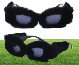 Sunglasses Fashion Plush Glasses Trendy Cat Eyeglasses Frame Punk Handmade Fur Fleece Decorative Mirror Women Men Party Eyewear5215145