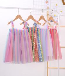 INS Baby Girls Tutu Dresses Kids Sling Gauze Skirt Summer Party Elegant Rainbow Tulle Bubble 6 colors5698349