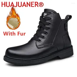 Boots Mens Genuine Leather High Top Fashion Winter Warm Male Snow Shoes Personality Motorcycle Ankle Black
