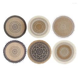Table Mats 6 Pack Woven Placemats Washable Round 38 Cm Boho Cotton Coasters Heat Resistant For Kitchen Party Wedding