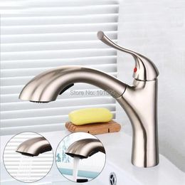 Bathroom Sink Faucets Brass Material Nickel Brushed And Black Colour 2 Models Of Pull Out Basin Tap