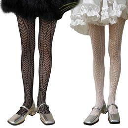 Women Socks Japanese Geometric Patterned Mesh Tights Fishnet Lace Pantyhose Leggings