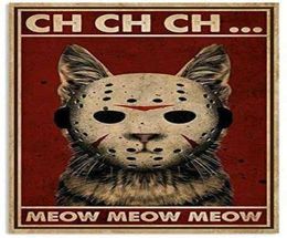 Horror Jason Cat Meow Metal Poster Wall Decor for Him Country Home Decor Vintage Tin Sign 8x12 inch8065472